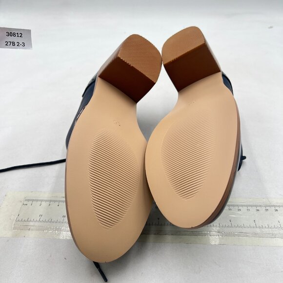 FOWT Blue Women's Perforated Lace-Up Oxfords Almond Toe Mid Chunky Heel Shoes - Picture 7 of 8